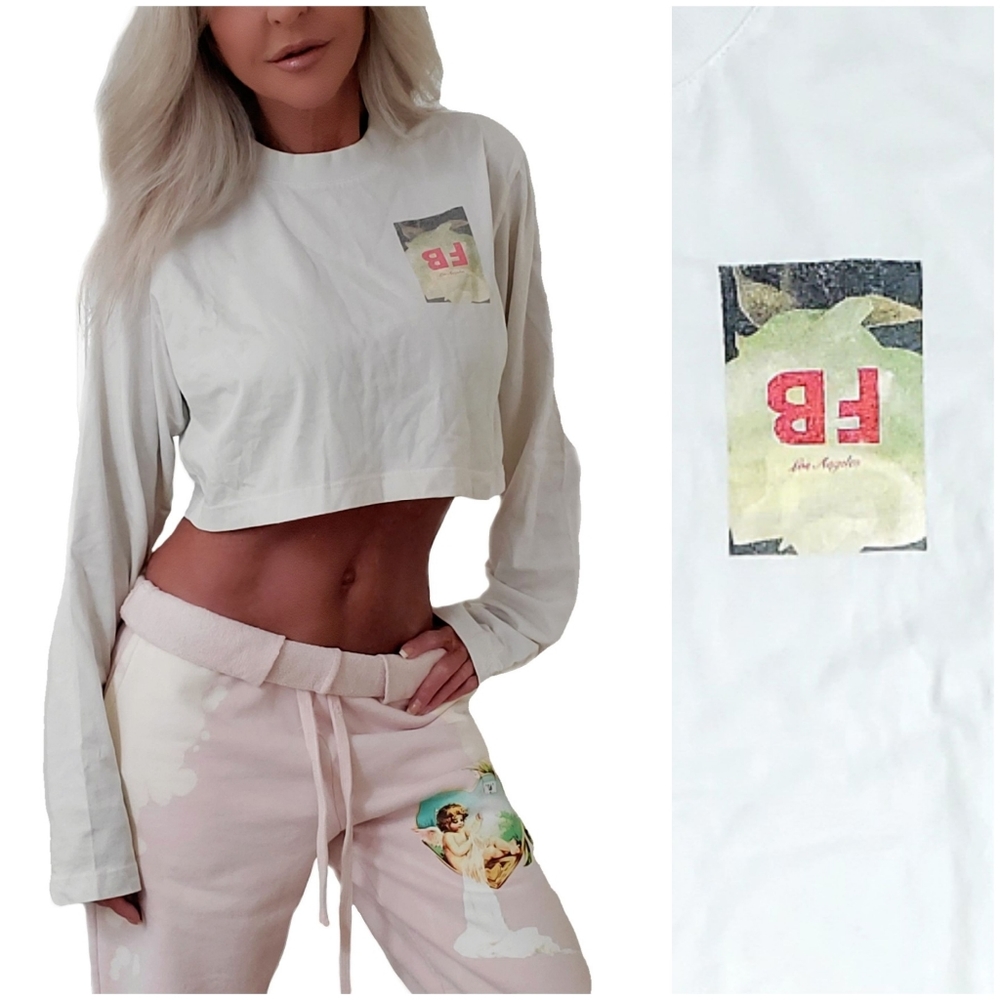 Frankie B Jenny White Crop Long Sleeve Top NWT